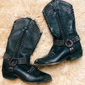 Frye Distressed + Studded Harness Boot
